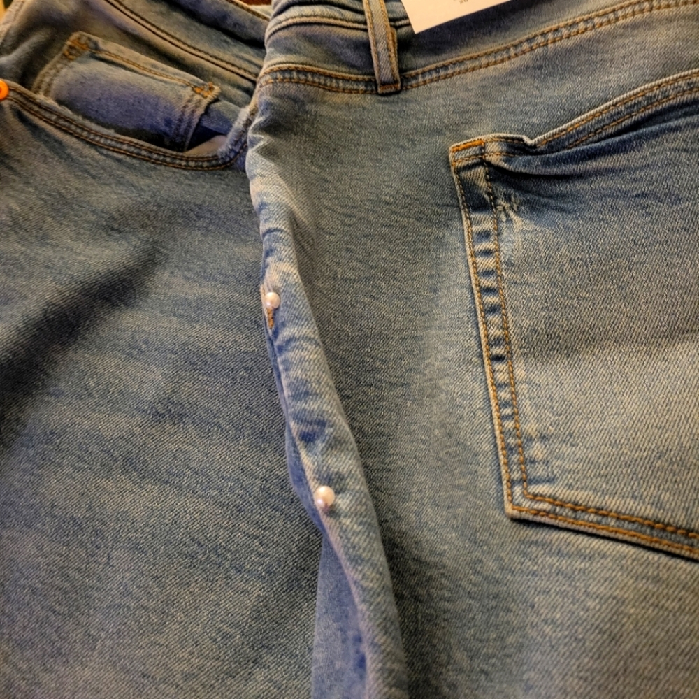 Loft Plus Modern Skinny Pearl Embellished Distressed Jeans Size 18